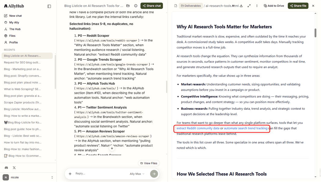 Add Internal Link with AllyHub
