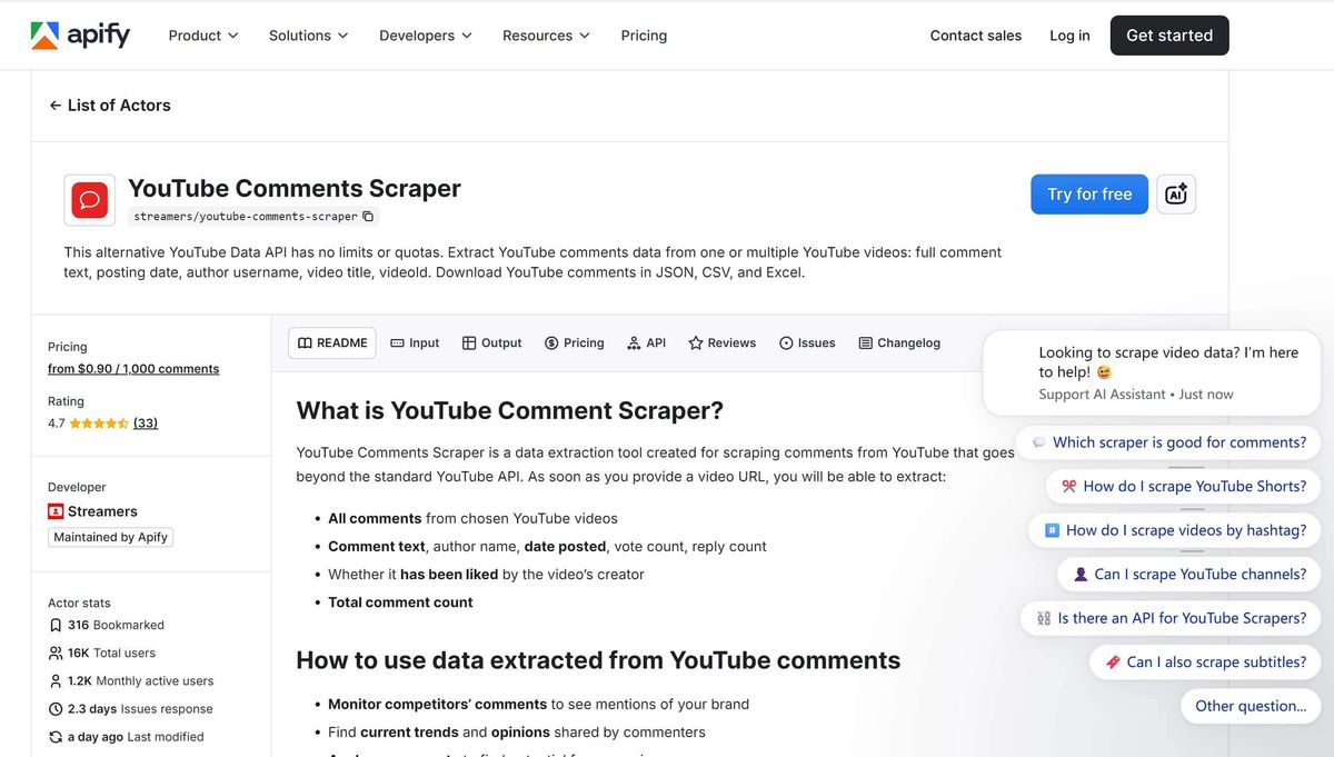 Apify YouTube Comment Scraper