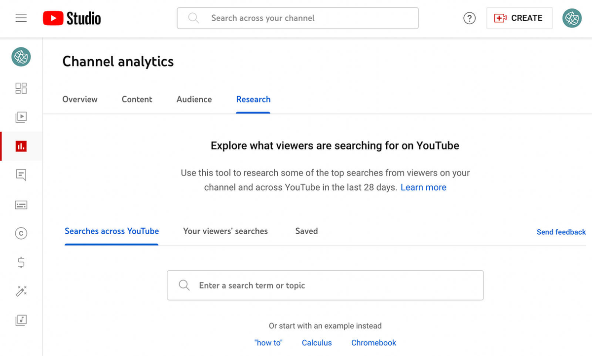 Check YouTube Keyword Ranking via Research Tab