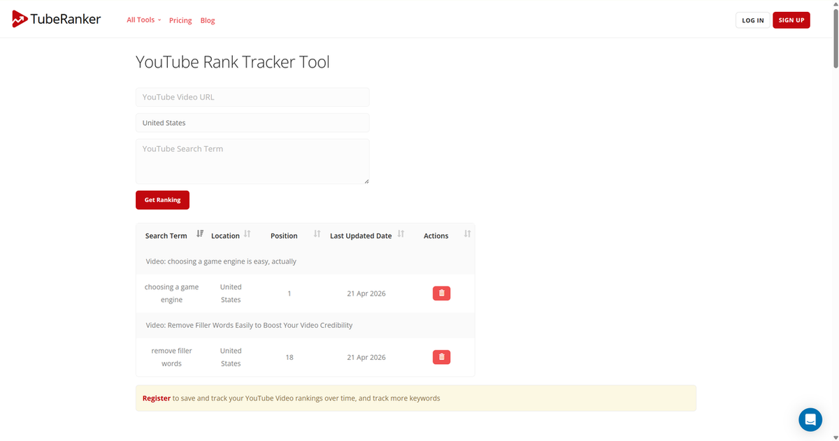 Check YouTube Keyword Ranking with TubeRanker