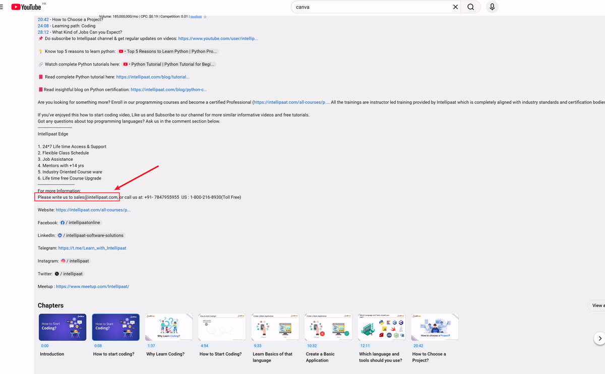check youtuber email on youtube description