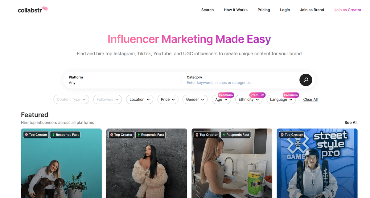 Influencer marketplaces - Collabstr