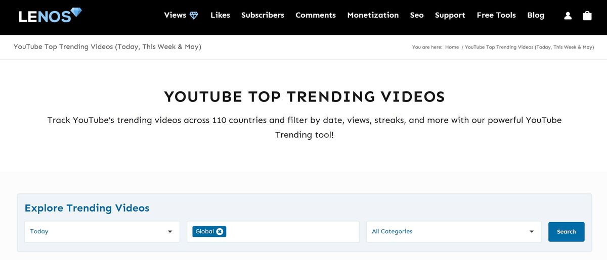 Lenos YouTube Trending tool