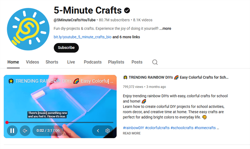 Most Popular YouTube Channels - 5-Minute Crafts