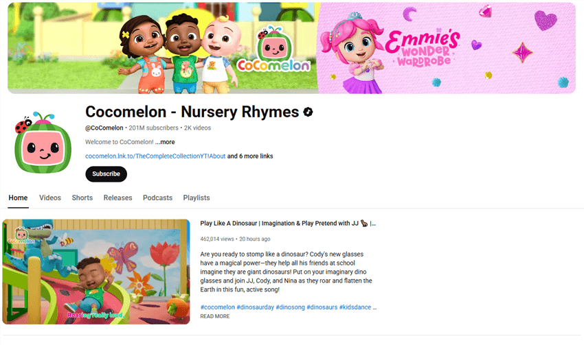 Most Popular YouTube Channels - Cocomelon