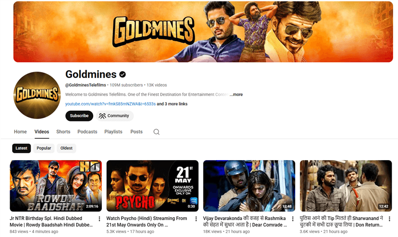 Most Popular YouTube Channels - Goldmines