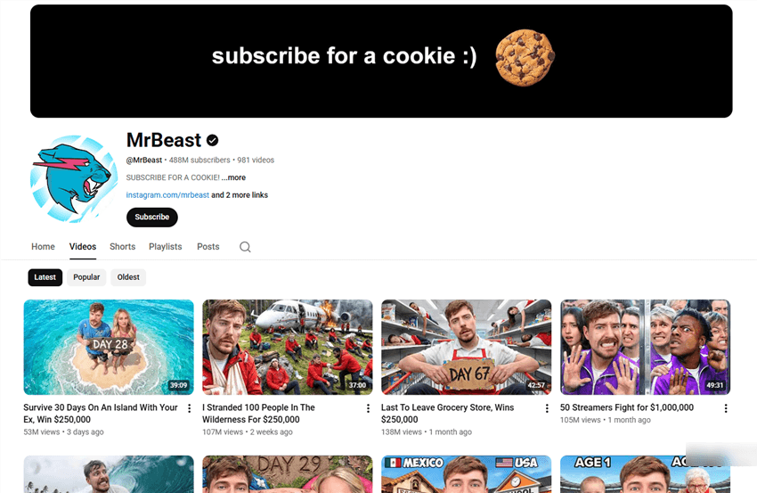 Most Popular YouTube Channels - MrBeast
