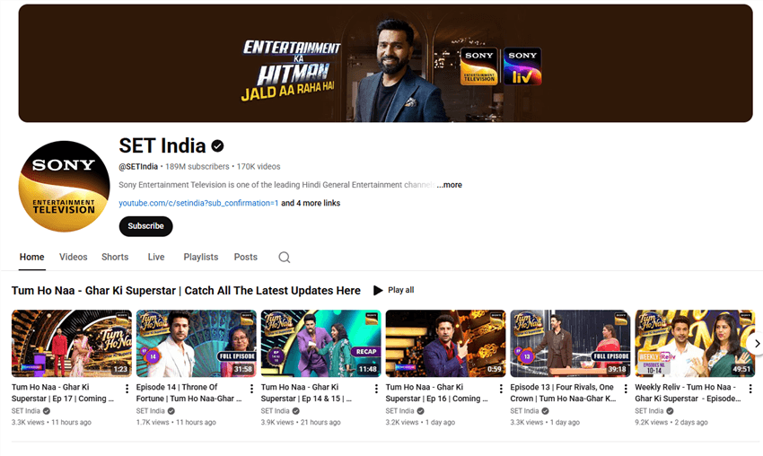 Most Popular YouTube Channels - SET India