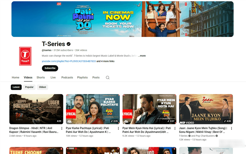 Most Popular YouTube Channels - T-Series