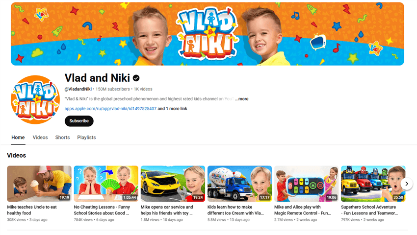 Most Popular YouTube Channels - Vlad and Niki