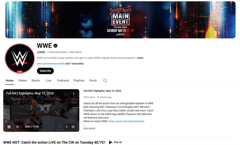 Most Popular YouTube Channels - WWE