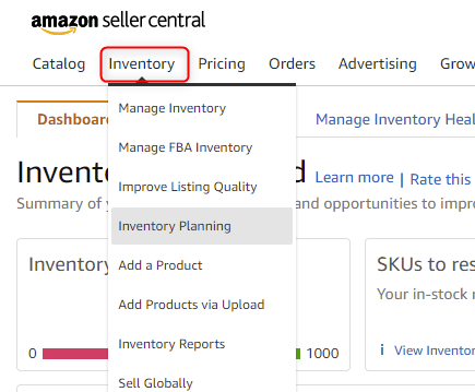 Open Navigate to Inventory on Amazon Seller Central