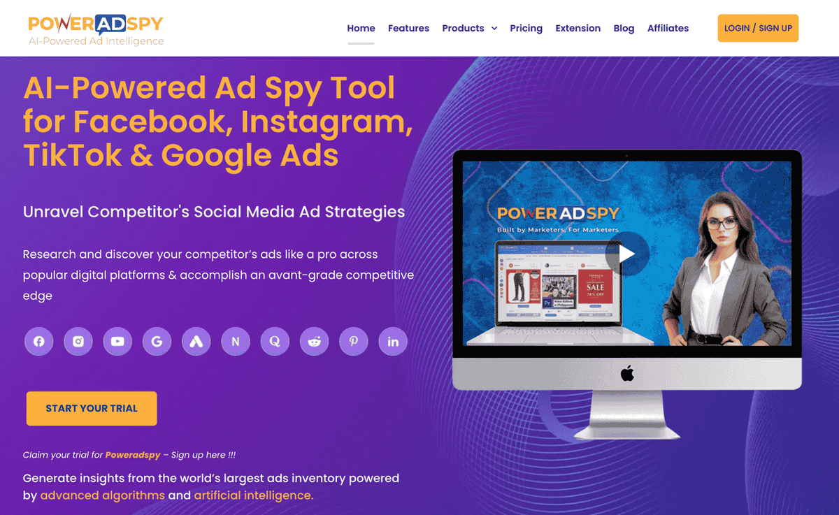 PowerAdSpy — multi-network ad spy platform with YouTube coverage