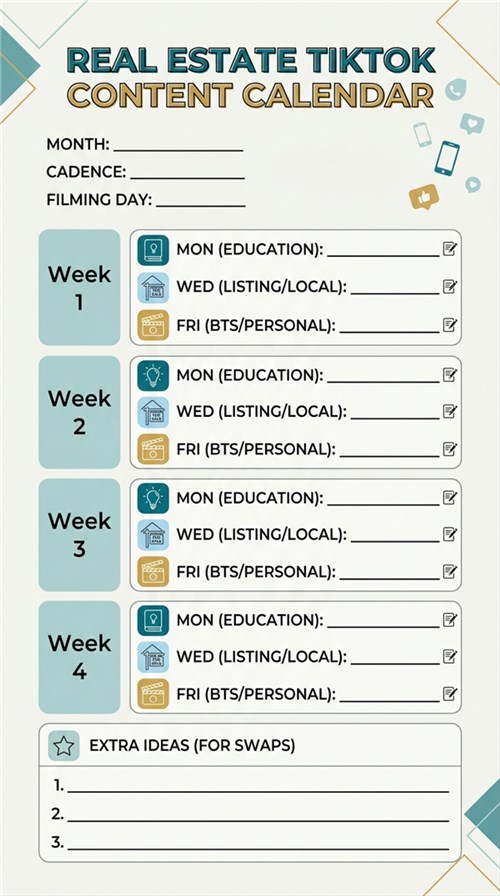 Real Estate TikTok Content Calendar Template