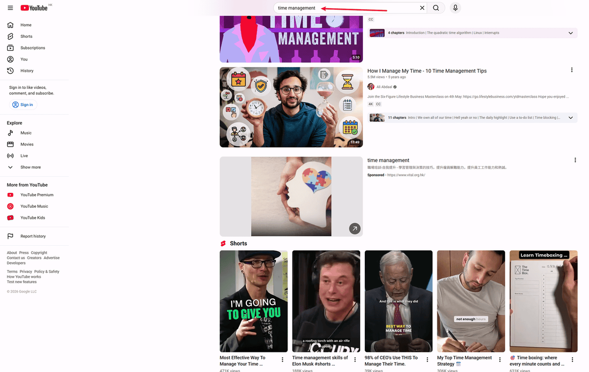 keywords directly on YouTube