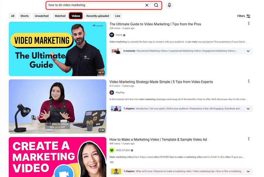 Search Your Target Keywords on YouTube