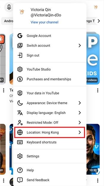 Select Location on YouTube