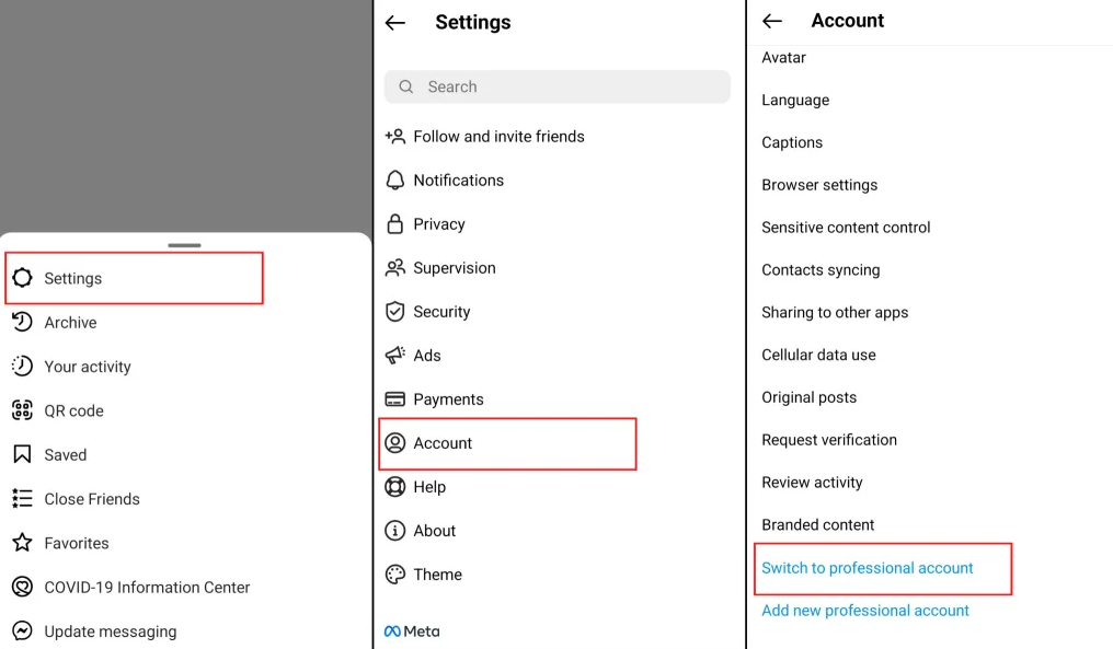 Switch to professional account