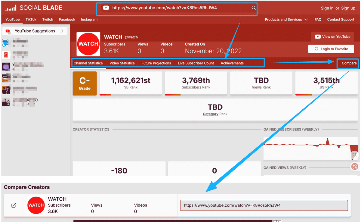 Track YouTube Subscriber with Social Blade
