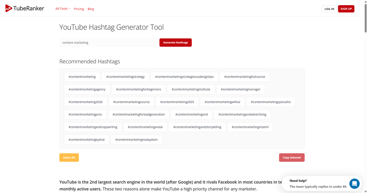 TubeRanker Hashtag Generator