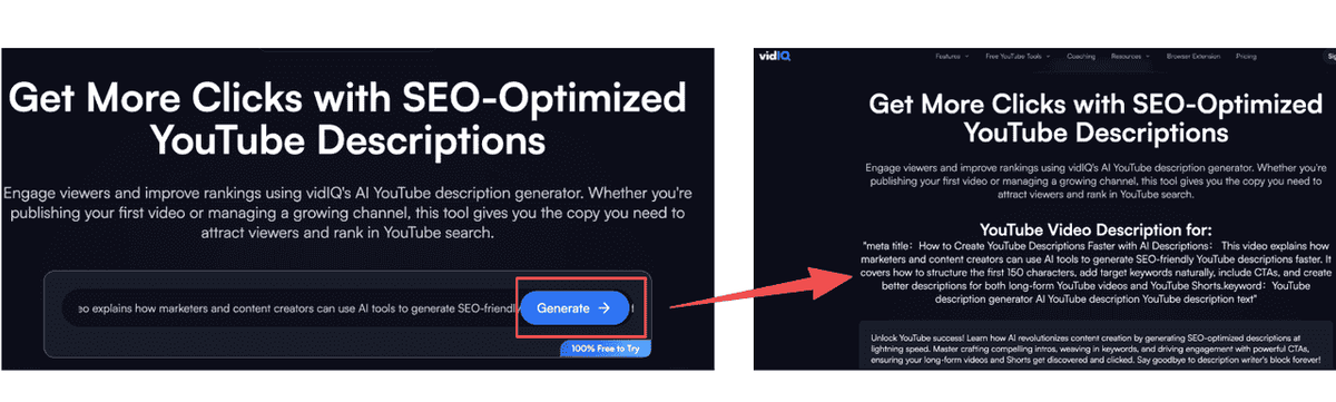 vidIQ's Free YouTube Description Generator