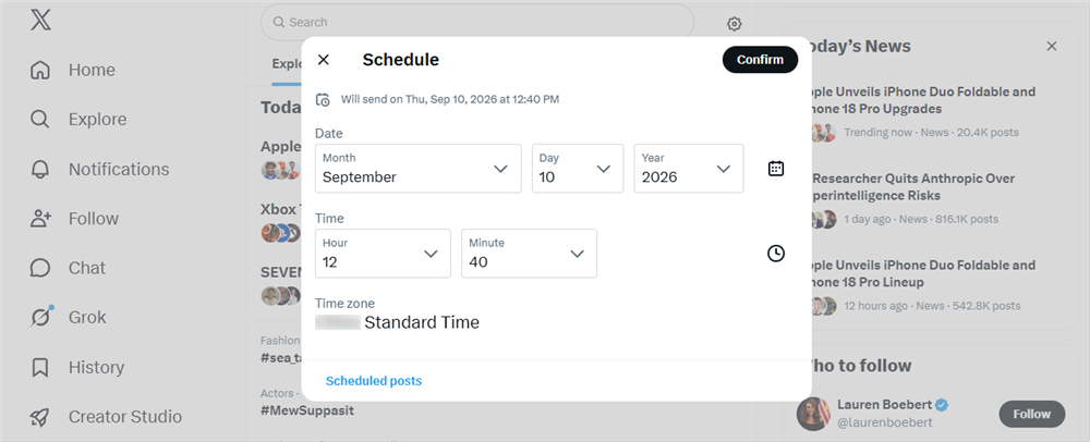 Choose a date and time