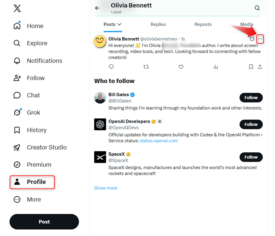 Click the Post Menu Button
